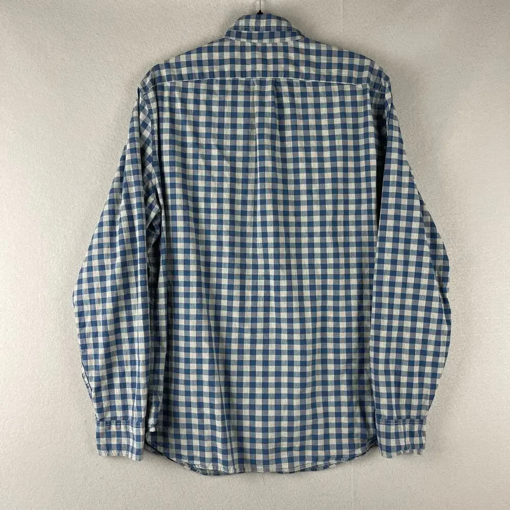 J‎ Crew Shirt Mens Large Blue Check Organic Cotton Button Down Stretch Preppy